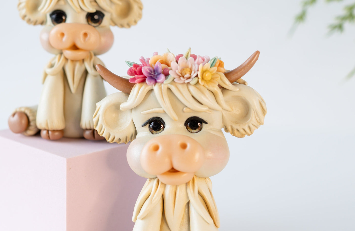 Highland Cow with Flowers, Cake Topper, Cow Desk Buddy, Cow Car Passenger, Flower Crown, Cow Lover, Gifts for Cow Lovers