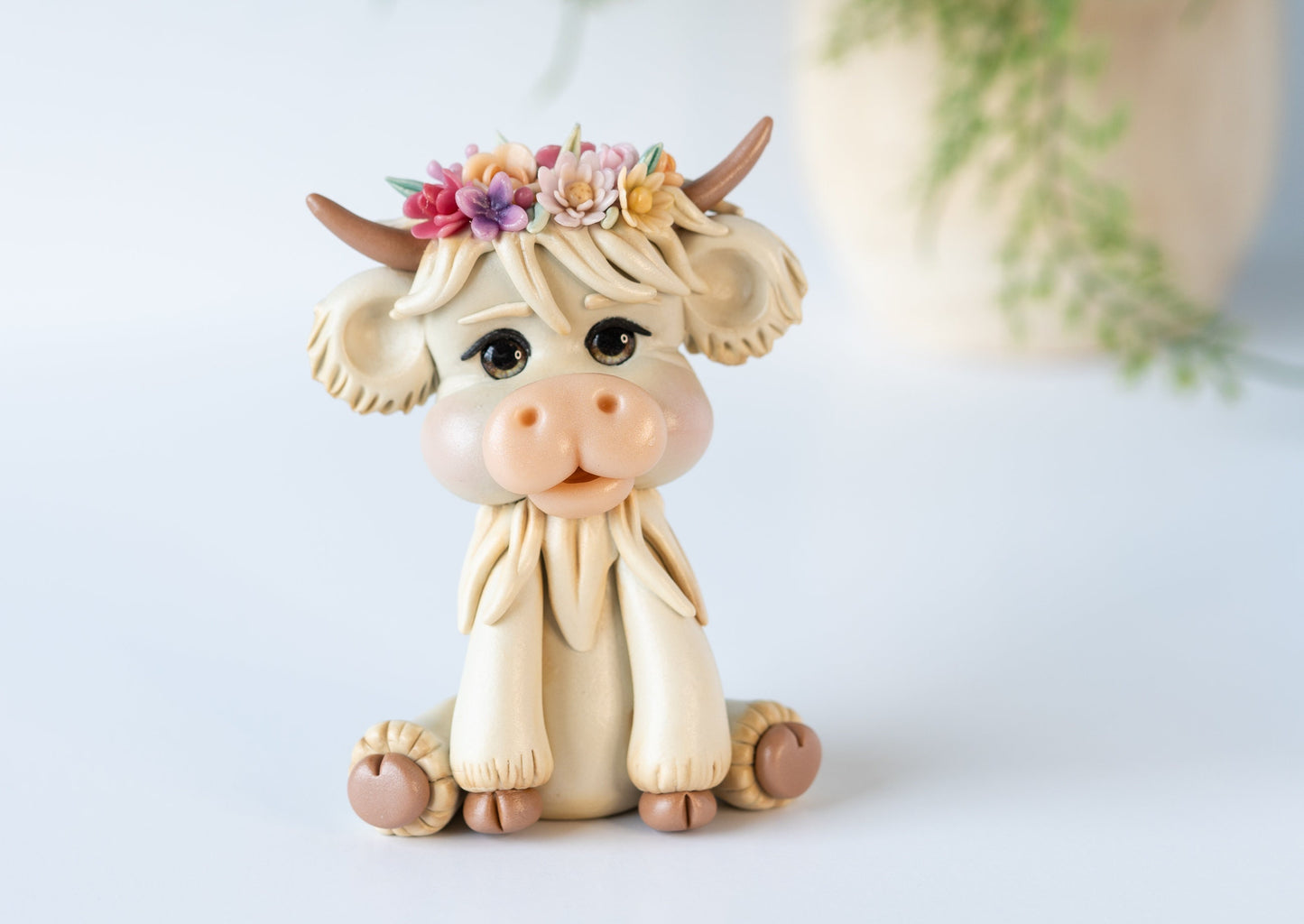 Highland Cow with Flowers, Cake Topper, Cow Desk Buddy, Cow Car Passenger, Flower Crown, Cow Lover, Gifts for Cow Lovers