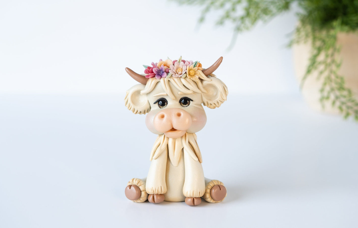 Highland Cow with Flowers, Cake Topper, Cow Desk Buddy, Cow Car Passenger, Flower Crown, Cow Lover, Gifts for Cow Lovers