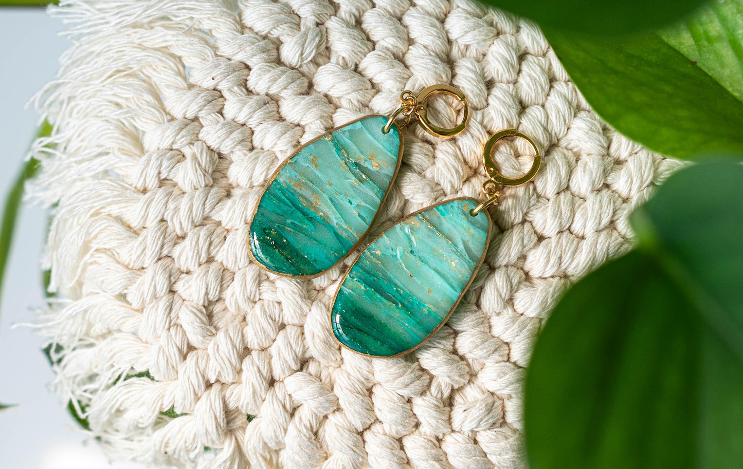 Green and Gold Dangle Earrings