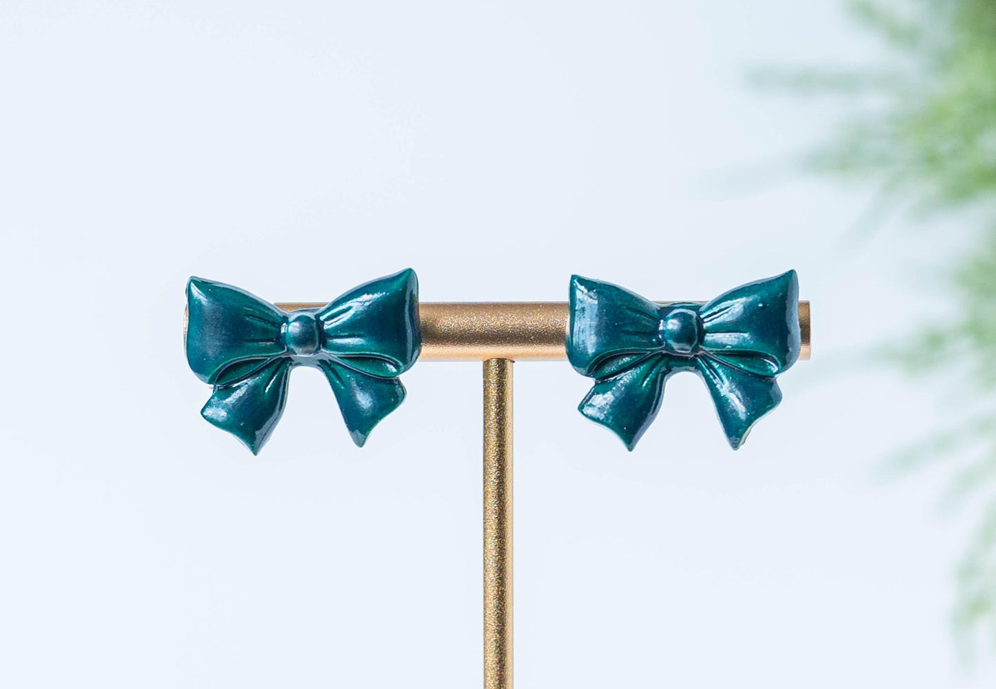Dark Green Bow Earring Studs