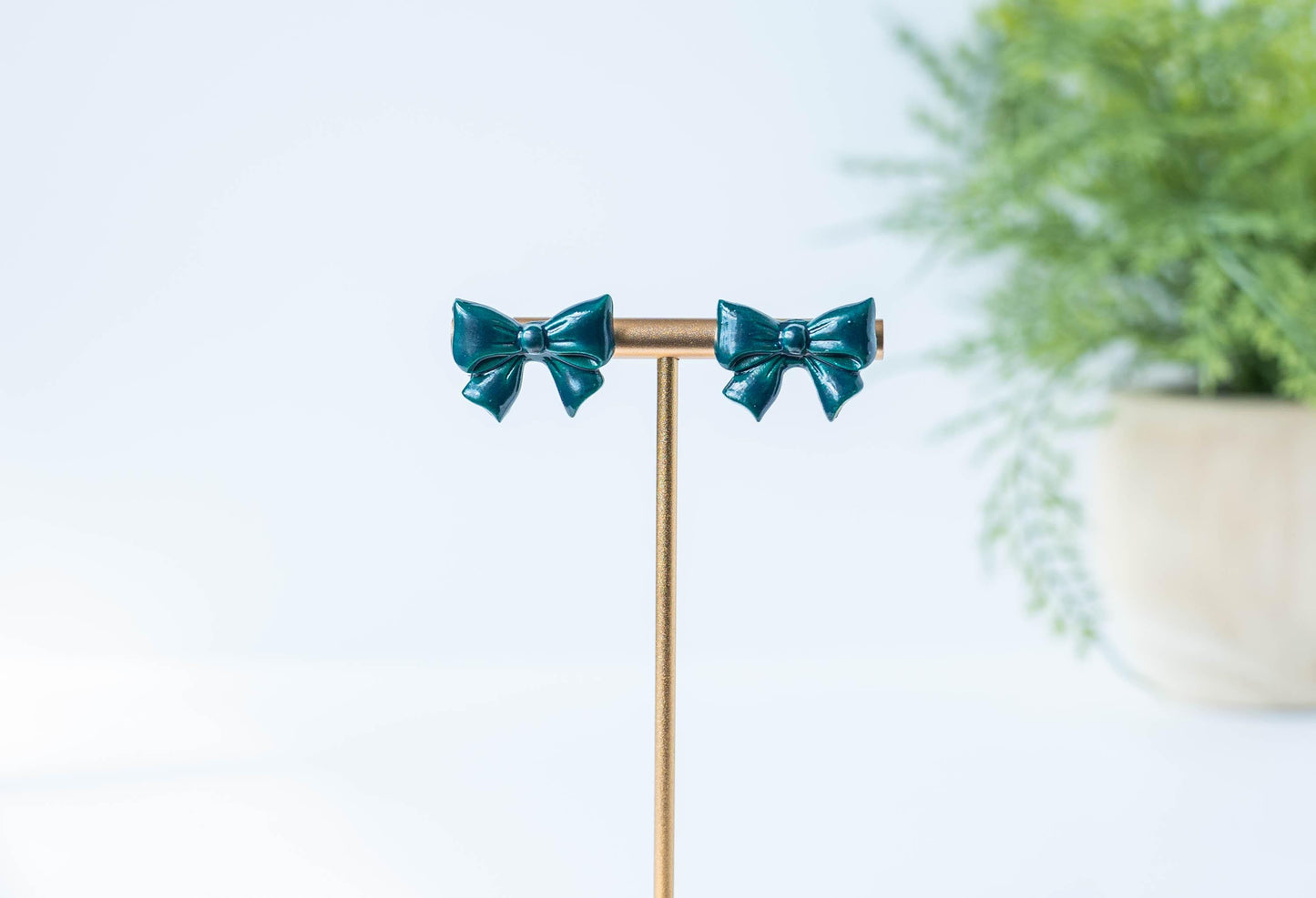 Dark Green Bow Earring Studs