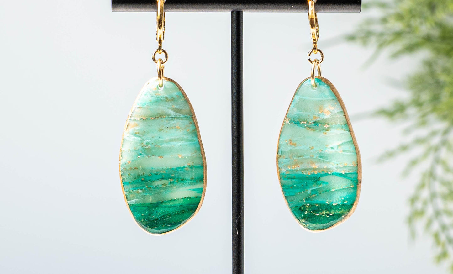 Green and Gold Dangle Earrings