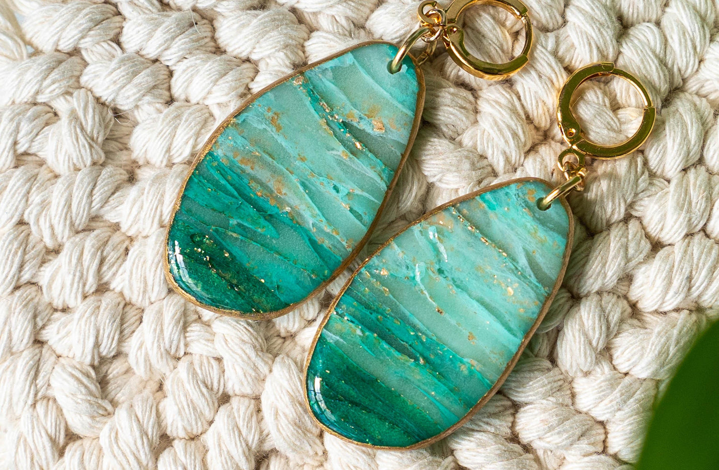 Green and Gold Dangle Earrings