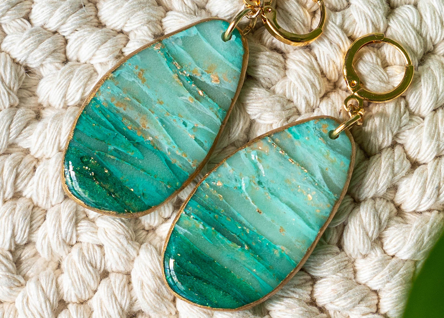 Green and Gold Dangle Earrings