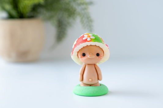 Hippie Girl Mushroom Figurine, Kawaii Mushroom, Amanita Mushroom Theme, Desk Buddy,  Car-Panion