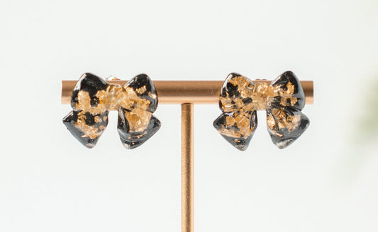 Black and Gold Bow Earrings