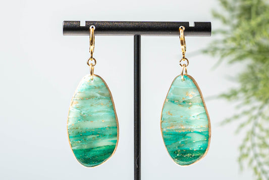 Green and Gold Dangle Earrings