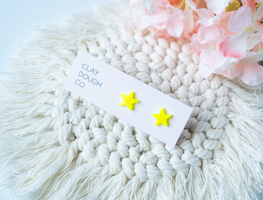 Bright Yellow Glitter Star Stud Earrings