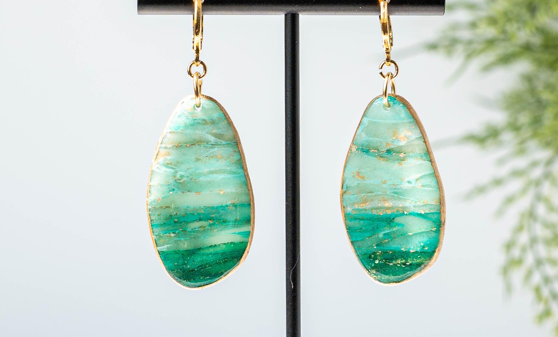 Green and Gold Dangle Earrings