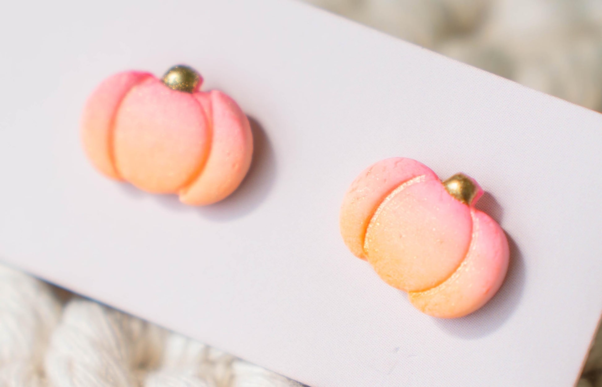 Pink and Orange Pumpkin Stud Earrings with a Gold Stem 